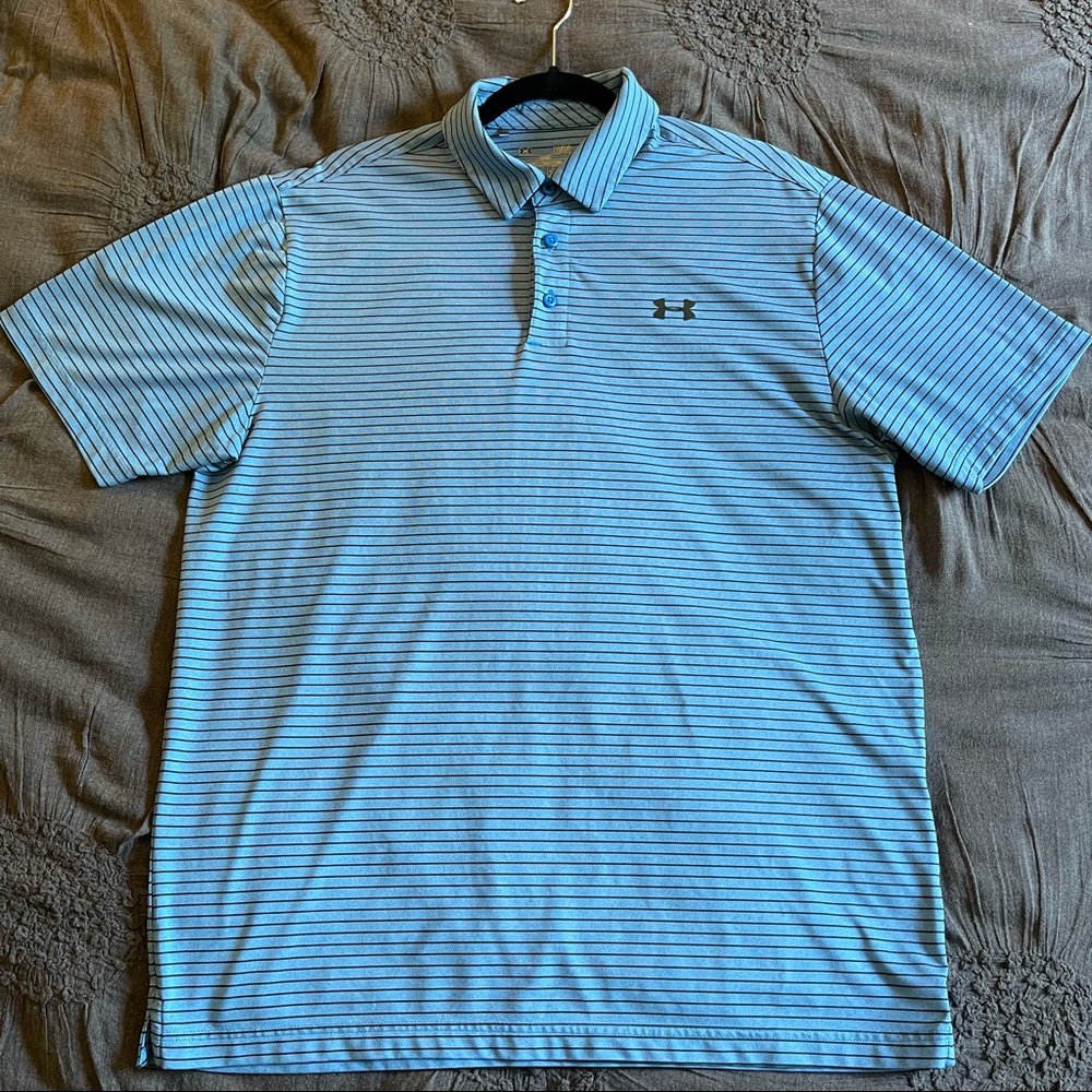 Under Armour Large Heat Gear Blue Striped Golf Polo